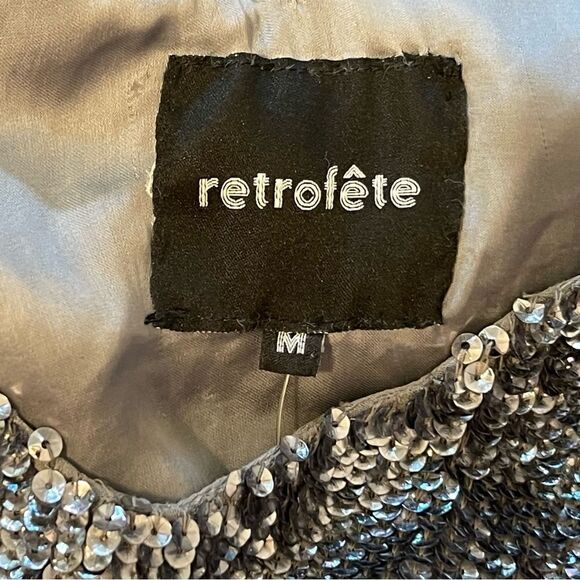 Retrofete Rebecca  Grey Velvet Trimmed Sequined Chiffon Dress ( No Belt) - Picture 9 of 11